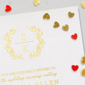 Elegant Laurel Wreath Monogram Typografy Wedding Folieneinladung