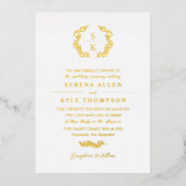 Elegant Laurel Wreath Monogram Typografy Wedding Folieneinladung (Vorderseite)