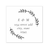 Elegant Laurel Wreath Monogram Wedding Address Permastempel (Design)