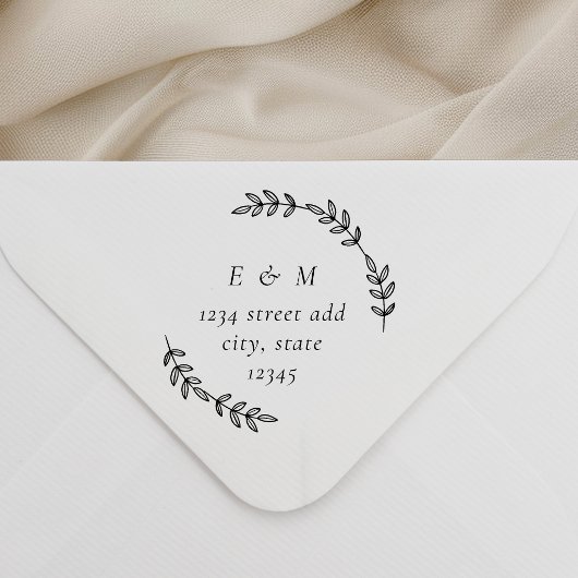 Elegant Laurel Wreath Monogram Wedding Address Permastempel