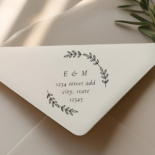 Elegant Laurel Wreath Monogram Wedding Address Permastempel