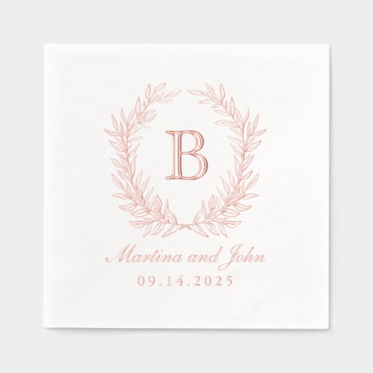 Elegant Laurel Wreath Monogram Wedding Servietten Mit Folie (Vorderseite)