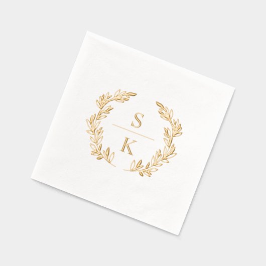 Elegant Laurel Wreath Monogram Wedding Servietten Mit Folie (Links)