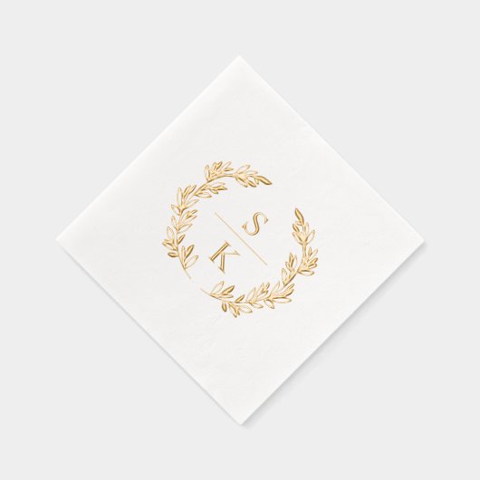 Elegant Laurel Wreath Monogram Wedding Servietten Mit Folie (Rechts)