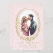 Elegant Laurel Wreath | Rosa Damask-Foto Save The Date (Vorne/Hinten)
