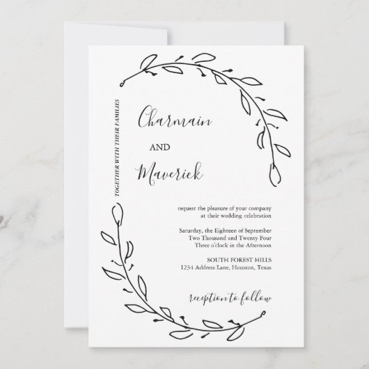 Elegant Laurel Wreath Wedding Einladung (Vorderseite)