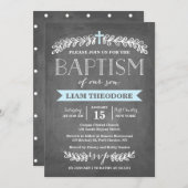 Elegant Laurels Blue | Tauflanung Einladung (Vorne/Hinten)