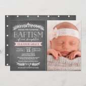 Elegant Laurels Pink | Tauflanung Einladung (Vorne/Hinten)