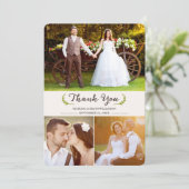 Elegant Laurels Wedding Vielen Dank Foto Flat Card Dankeskarte (Stehend Vorderseite)
