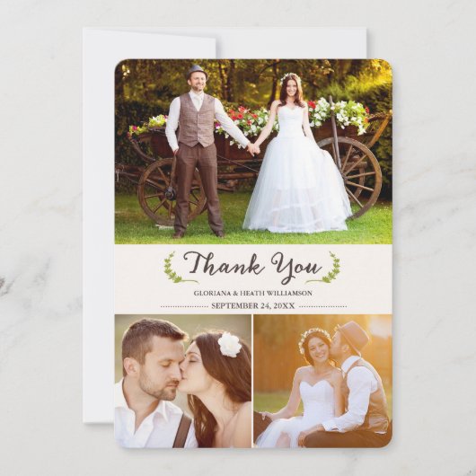 Elegant Laurels Wedding Vielen Dank Foto Flat Card Dankeskarte (Vorderseite)