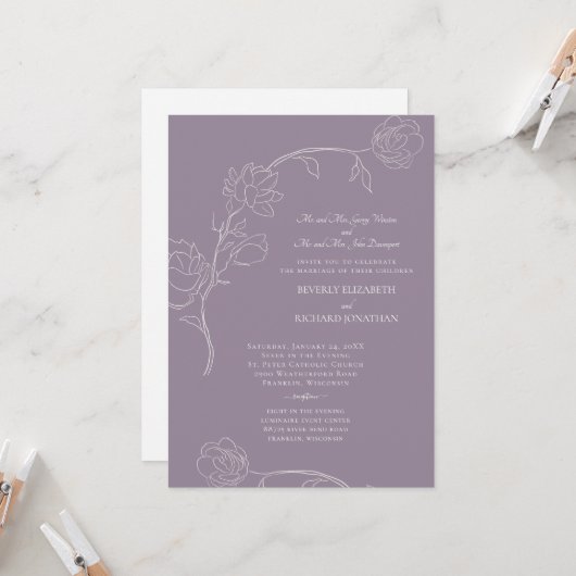 Elegant Lavender Beide Sets florale Einladung (Vorderseite/Rückseite Beispiel)