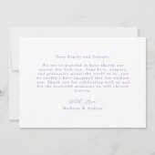 Elegant Lavender Bow Foto Wedding Dankeskarte (Rückseite)