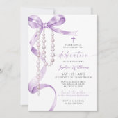 Elegant Lavender Bow & Rosary Dedication Einladung (Vorderseite)