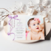 Elegant Lavender Bow & Rosary Foto Taufe Einladung