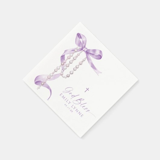 Elegant Lavender Bow & Rosary Taufe Serviette (Ecke)