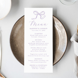 Elegant Lavender Bow Wedding Menükarte
