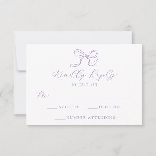 Elegant Lavender Bow Wedding RSVP Karte (Vorderseite)