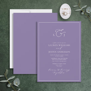 Elegant Lavender Calligraphy Monogram Wedding Einladung