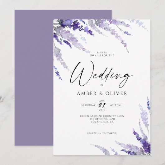 Elegant Lavender Dusty Lila Lilac Mauve Wedding Einladung (Vorne/Hinten)