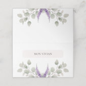Elegant Lavender Eucalyptus Blätter Name Platzkarte (Außenseite Aufgefaltet)