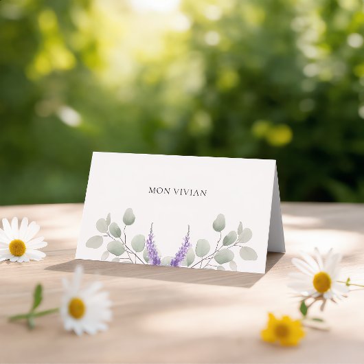 Elegant Lavender Eucalyptus Blätter Name Platzkarte