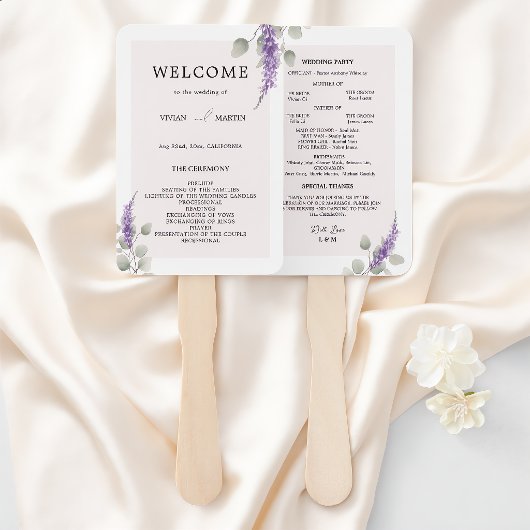 Elegant Lavender Eucalyptus Blätter Wedding Progra Fächer