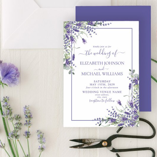 Elegant Lavender Eucalyptus Floral Script Wedding Einladung