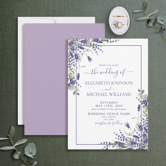 Elegant Lavender Eucalyptus Floral Script Wedding Einladung