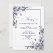 Elegant Lavender Eucalyptus Floral Script Wedding Einladung (Vorderseite)