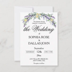 Elegant Lavender Eukalyptus Gelbe Rosen Hochzeit Einladung