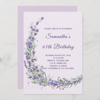 Elegant Lavender Floral 65. Geburtstag Einladung