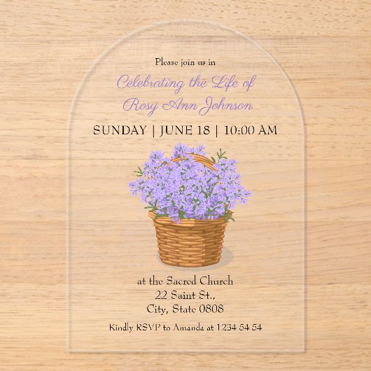 Elegant Lavender Floral Acrylic Funeral  Acryleinladungen (Vorderseite)