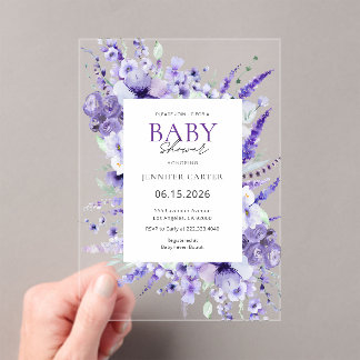Elegant Lavender Floral Baby Shower Purple  Acryleinladungen