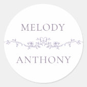 Elegant Lavender Floral Border Monograms Runder Aufkleber (Vorderseite)