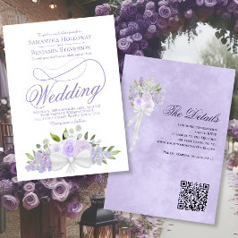 Elegant Lavender Floral Bouquet QR Code Wedding Einladung