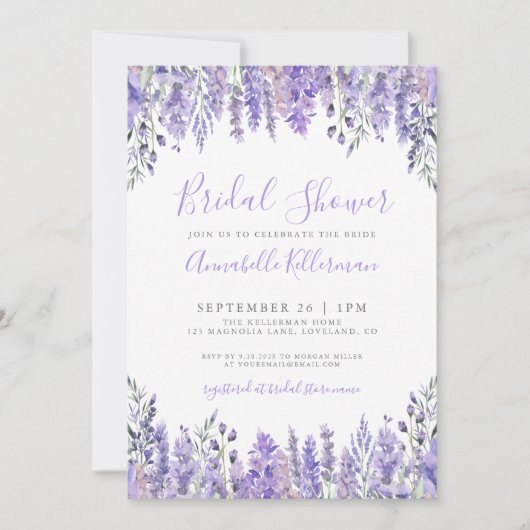 Elegant Lavender Floral Bridal Shower Einladung (Vorderseite)