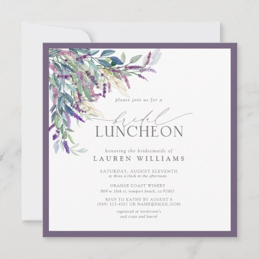 Elegant Lavender Floral Einladung (Vorderseite)