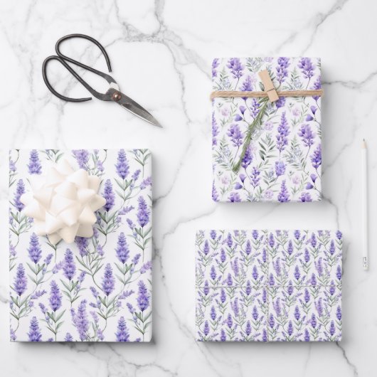 Elegant Lavender Floral Geschenkpapier Set (Vorderseite)