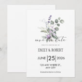 Elegant Lavender Floral Minimalist Save the Date (Vorne/Hinten)
