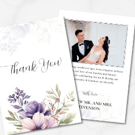 Elegant Lavender Floral Photo Wedding Thank You Dankeskarte
