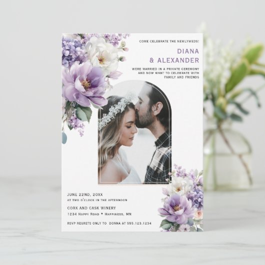 Elegant Lavender Floral Reception Only | Einladung (Stehend Vorderseite)
