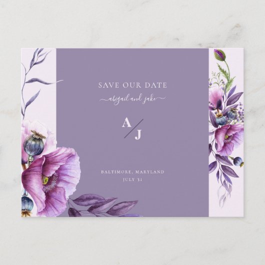 Elegant Lavender Floral Wedding Rettete unser Datu Postkarte (Vorderseite)