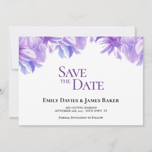 Elegant Lavender Floral Wedding Save the Date (Vorderseite)