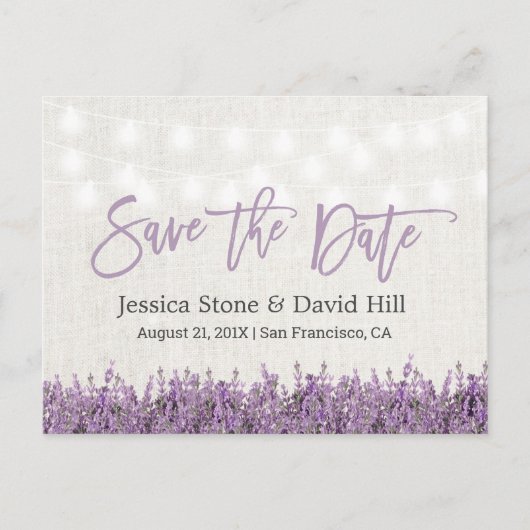 Elegant Lavender Floral Wedding Save the Date Ankündigungspostkarte (Vorderseite)