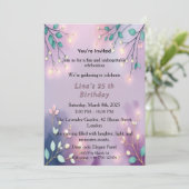 Elegant Lavender Glow Fairy Lights Birthday Party Einladung (Stehend Vorderseite)