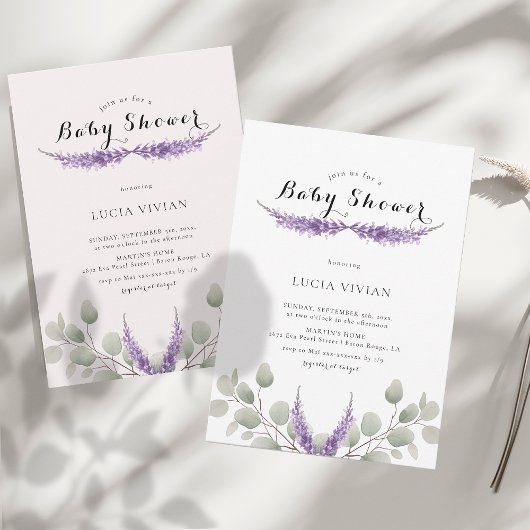 Elegant Lavender Greeny Eucalyptus Baby Shower Einladung