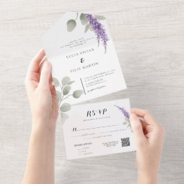 Elegant Lavender Greeny Eucalyptus Blätter Wedding All In One Einladung