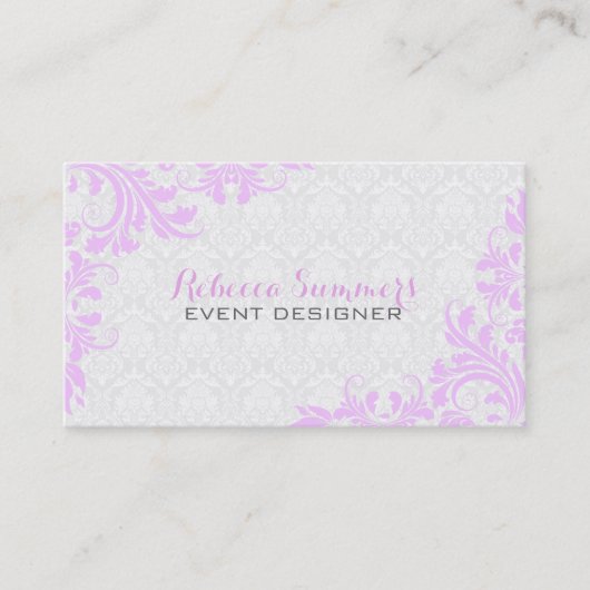 Elegant Lavender Lace White Damasks Visitenkarte (Vorderseite)