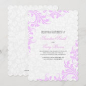 Elegant Lavender Lace White Damasks Wedding Einladung (Vorne/Hinten)