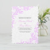 Elegant Lavender Lace White Damasks Wedding Einladung (Stehend Vorderseite)